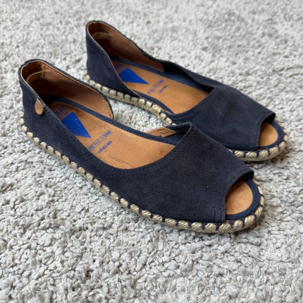 Verbenas Blue Cruz Espradrilles Peep Toe Flats Spain Womens 37 EU 6-6.5 US